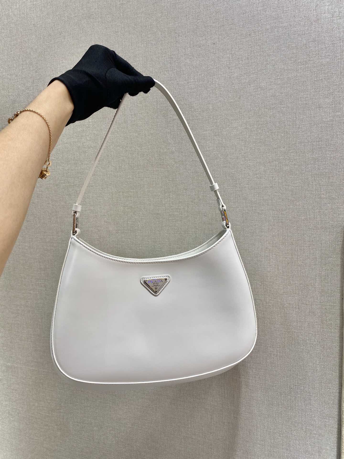 Prada Cleo Brushed Leather Shoulder Bag White 1BC499